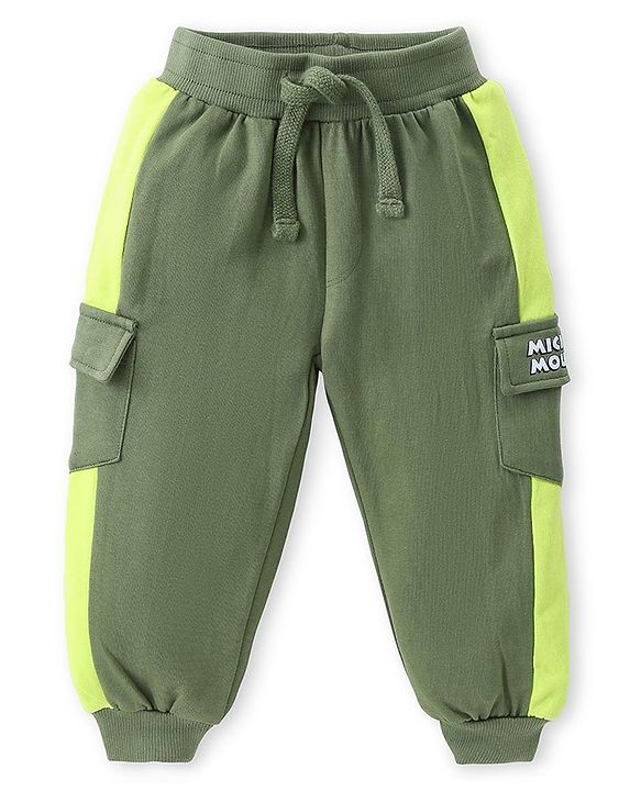 Babyhug Disney Cotton Knit Full Sleeves Sweatshirt & Lounge Pants Set With Front & Back Mickey Mouse Graphics - Green