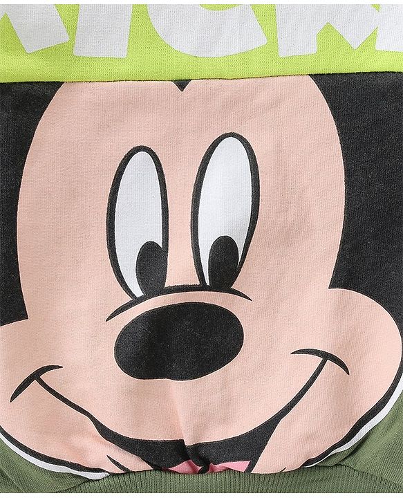 Babyhug Disney Cotton Knit Full Sleeves Sweatshirt & Lounge Pants Set With Front & Back Mickey Mouse Graphics - Green