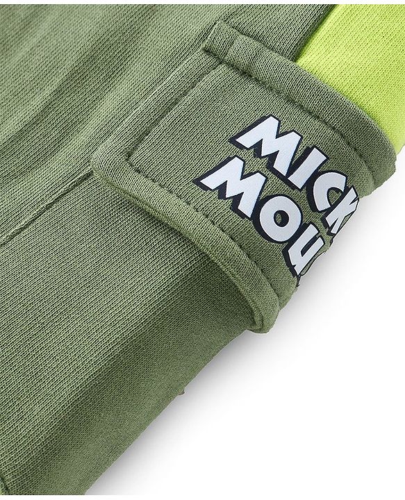 Babyhug Disney Cotton Knit Full Sleeves Sweatshirt & Lounge Pants Set With Front & Back Mickey Mouse Graphics - Green