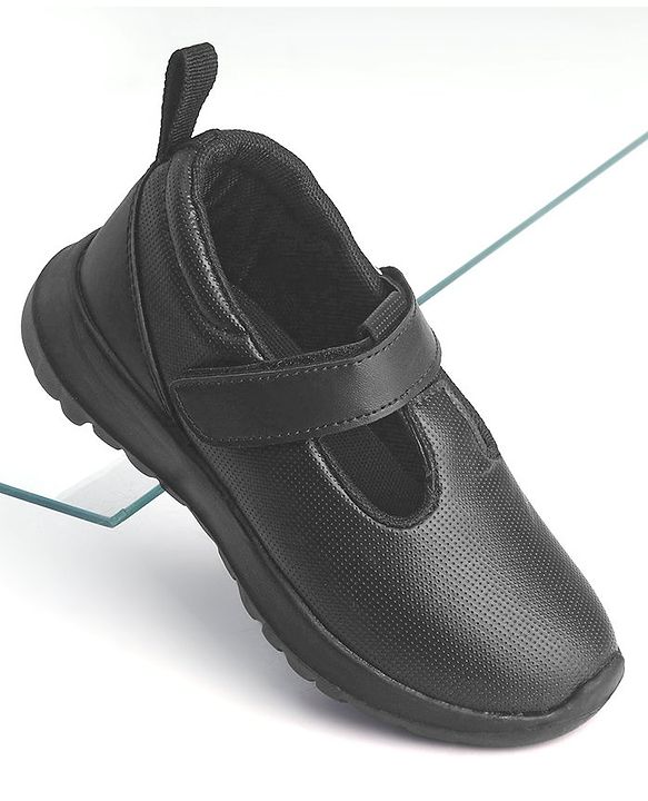 Pine Kids Textured School Shoes with Velcro Closure - Black