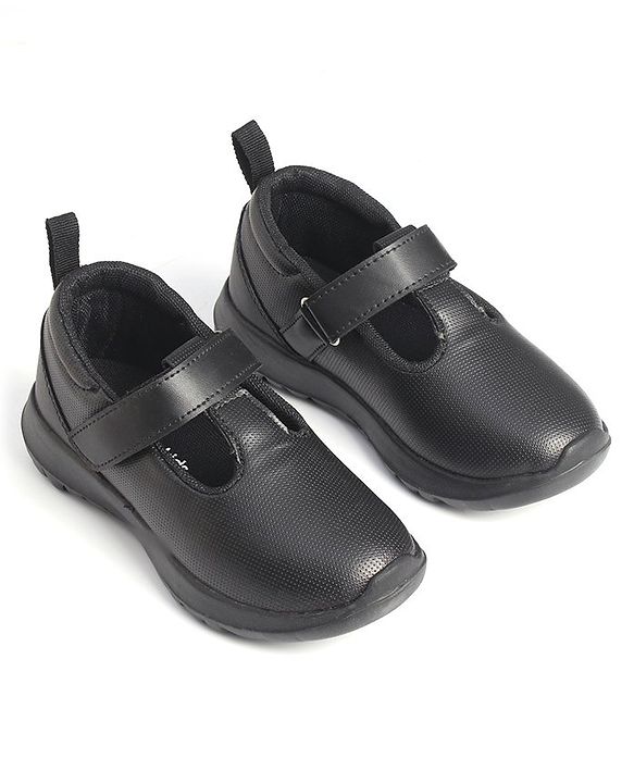 Pine Kids Textured School Shoes with Velcro Closure - Black