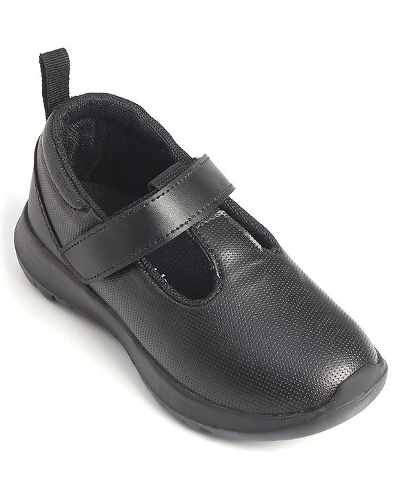 Pine Kids Textured School Shoes with Velcro Closure - Black