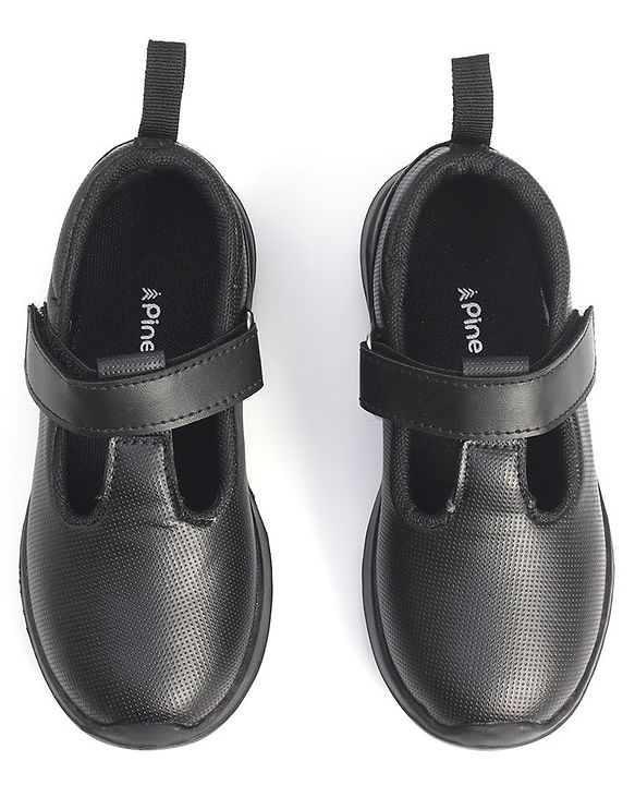 Pine Kids Textured School Shoes with Velcro Closure - Black
