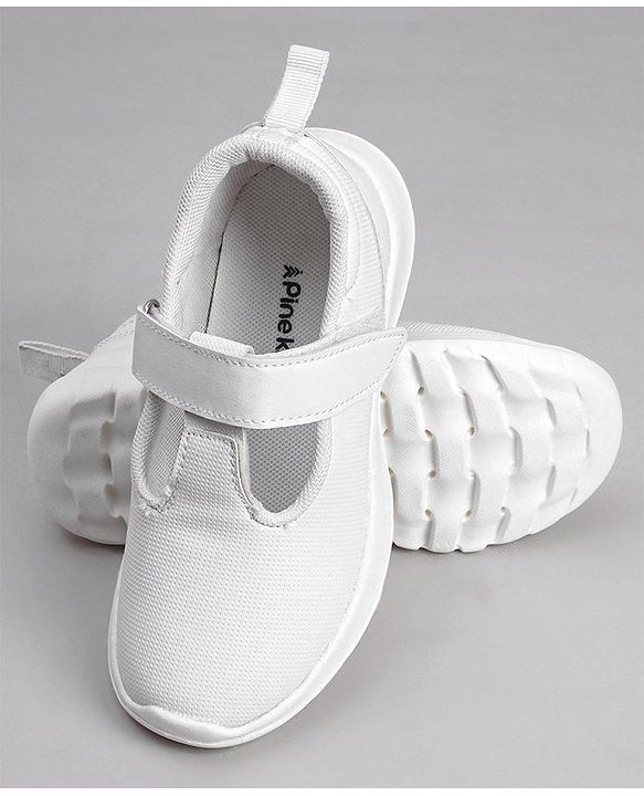 Pine Kids Textured School Shoes with Velcro Closure - White