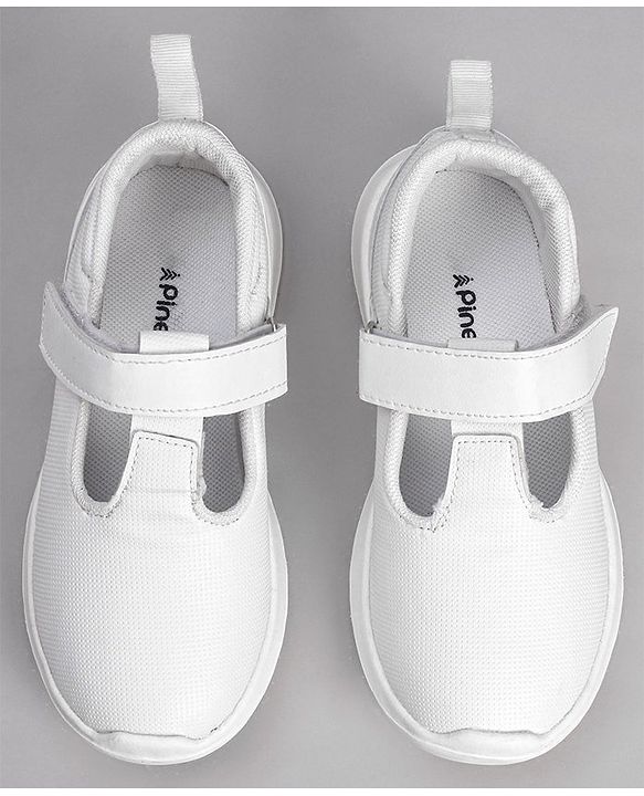 Pine Kids Textured School Shoes with Velcro Closure - White