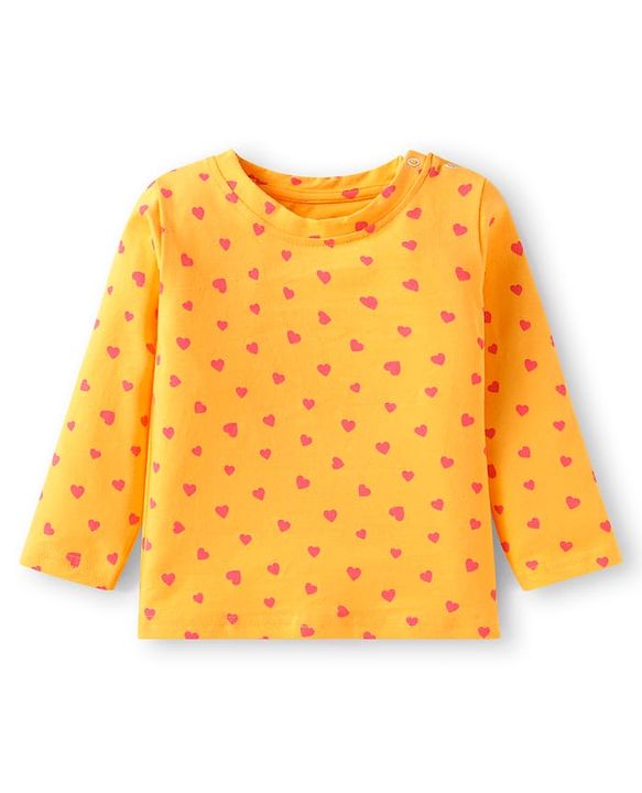 Babyhug Cotton Knit Full Sleeves Night Suit with Hearts Print - Yellow