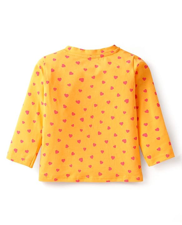 Babyhug Cotton Knit Full Sleeves Night Suit with Hearts Print - Yellow