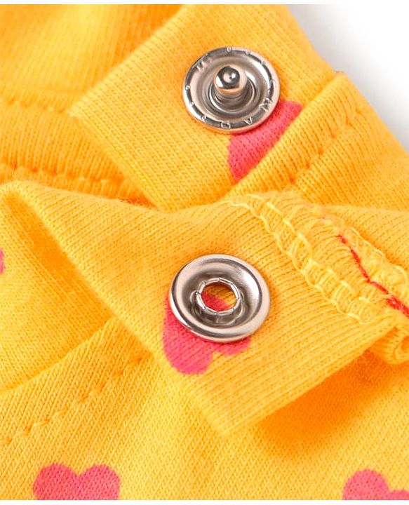 Babyhug Cotton Knit Full Sleeves Night Suit with Hearts Print - Yellow