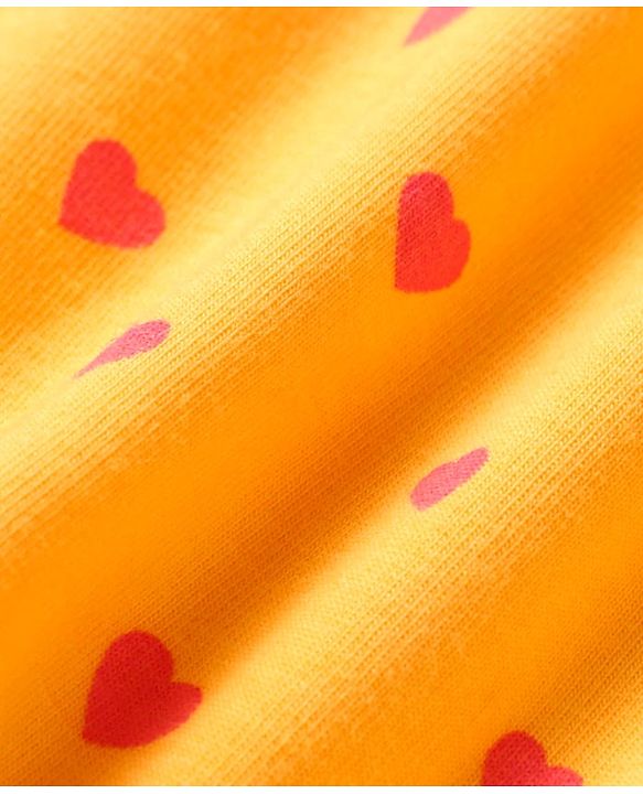 Babyhug Cotton Knit Full Sleeves Night Suit with Hearts Print - Yellow