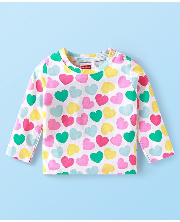 Babyhug Cotton Knit Full Sleeves Night Suit Set with Heart Print - White