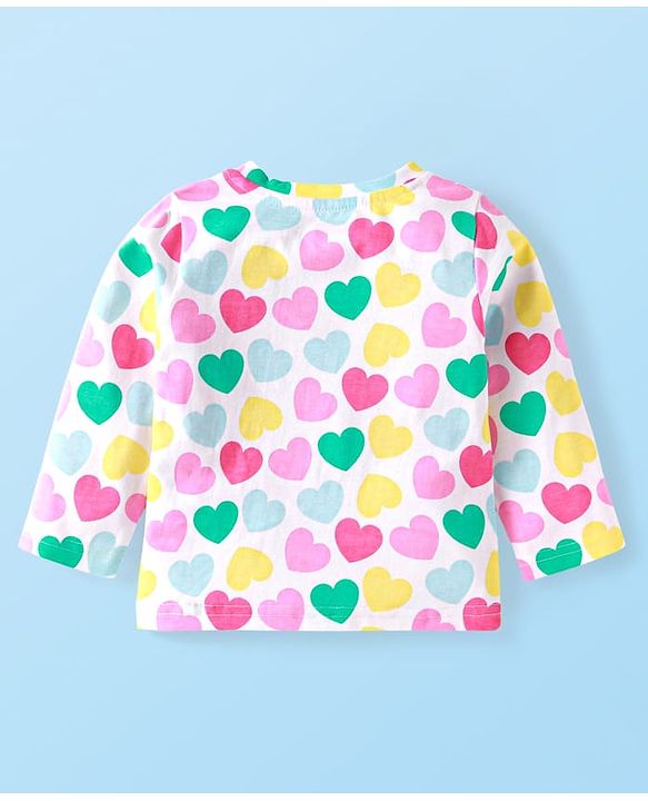 Babyhug Cotton Knit Full Sleeves Night Suit Set with Heart Print - White