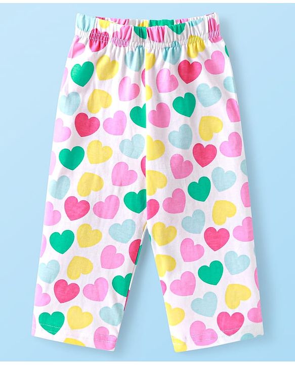 Babyhug Cotton Knit Full Sleeves Night Suit Set with Heart Print - White