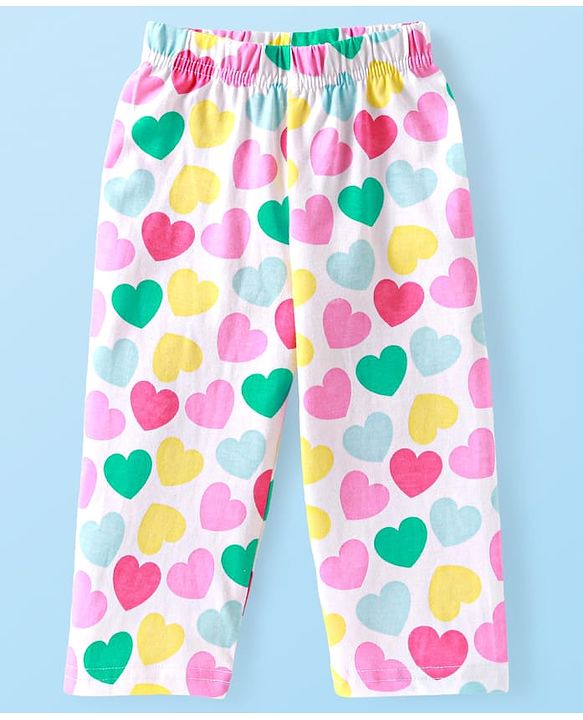 Babyhug Cotton Knit Full Sleeves Night Suit Set with Heart Print - White