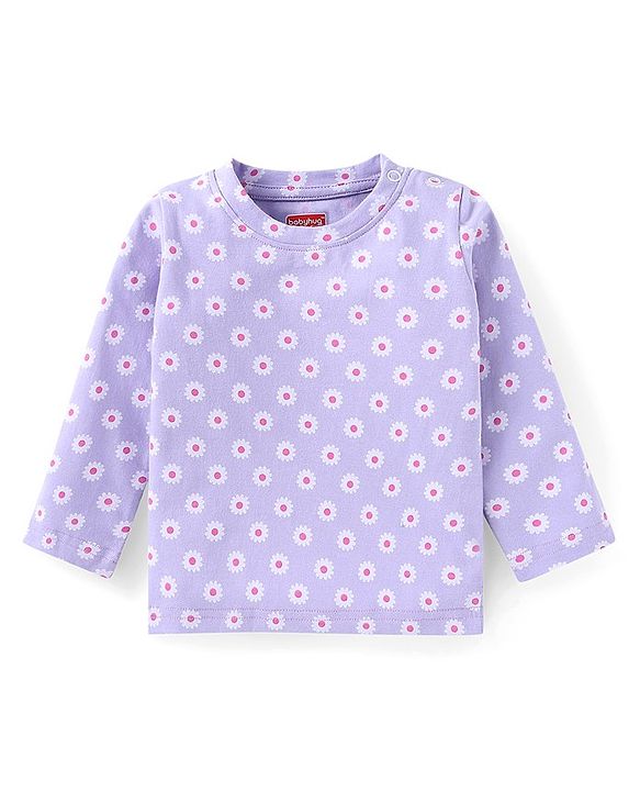 Babyhug Cotton Knit Full Sleeves Floral Printed Night Suit - Purple