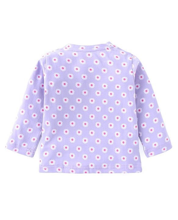 Babyhug Cotton Knit Full Sleeves Floral Printed Night Suit - Purple