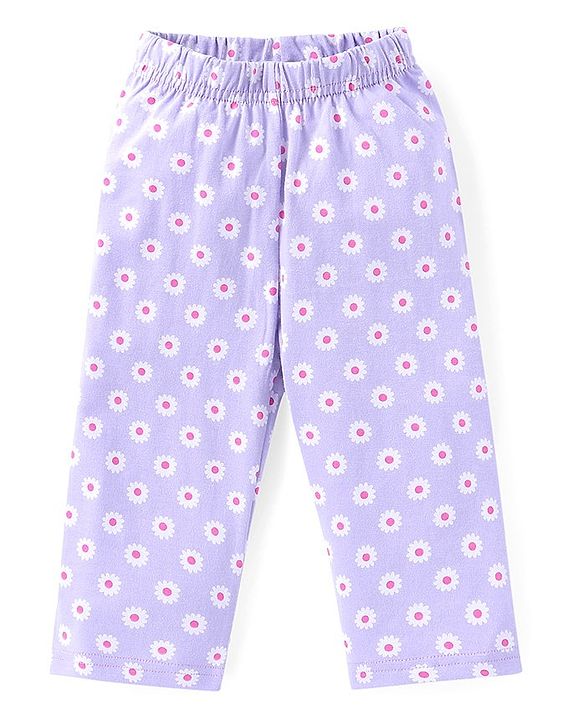 Babyhug Cotton Knit Full Sleeves Floral Printed Night Suit - Purple