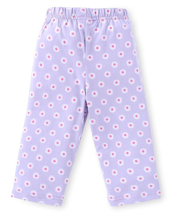 Babyhug Cotton Knit Full Sleeves Floral Printed Night Suit - Purple