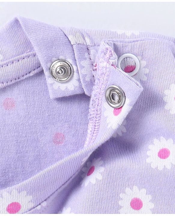 Babyhug Cotton Knit Full Sleeves Floral Printed Night Suit - Purple