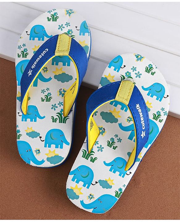 Cute Walk by Babyhug Slip on Flip Flops with Elephant Print - Blue