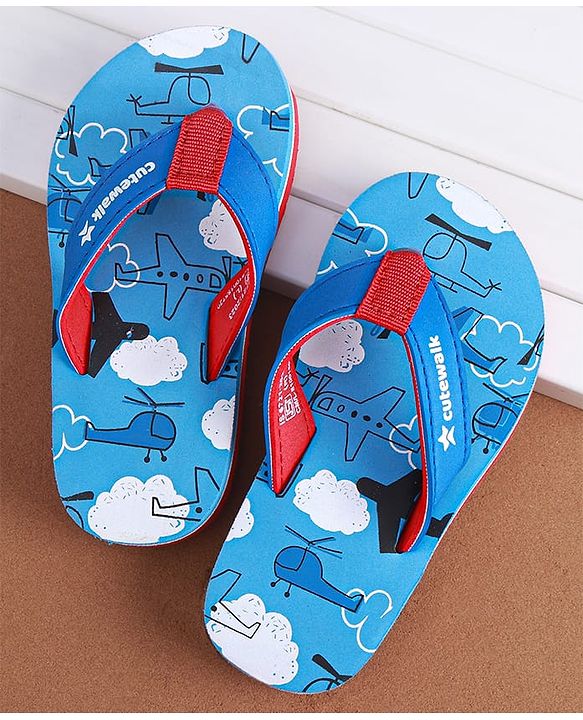 Cute Walk by Babyhug Slip on Flip Flops with Aeroplane Print - Blue