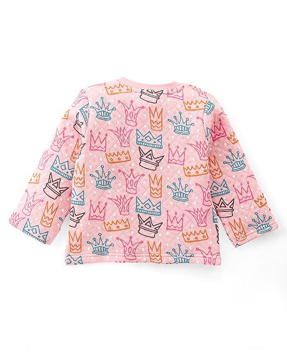 Babyhug Knit Full Sleeves Winter Night Suit Crown Print - Pink