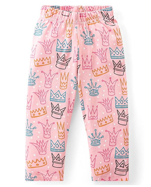 Babyhug Knit Full Sleeves Winter Night Suit Crown Print - Pink