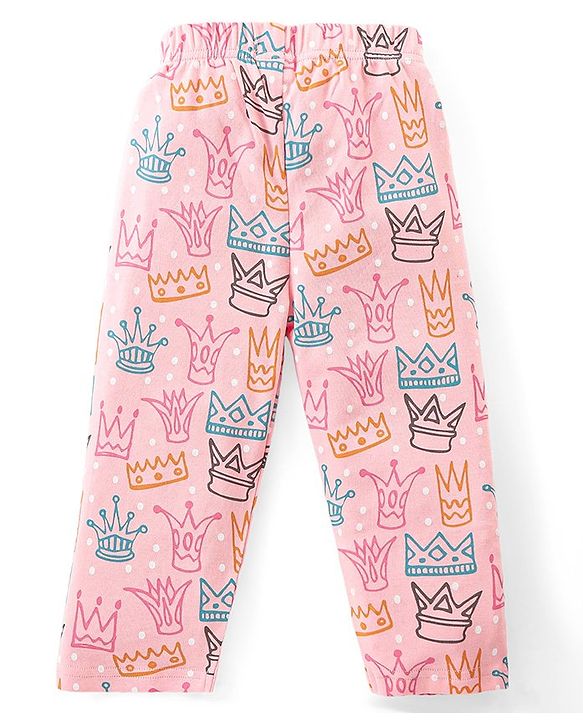 Babyhug Knit Full Sleeves Winter Night Suit Crown Print - Pink