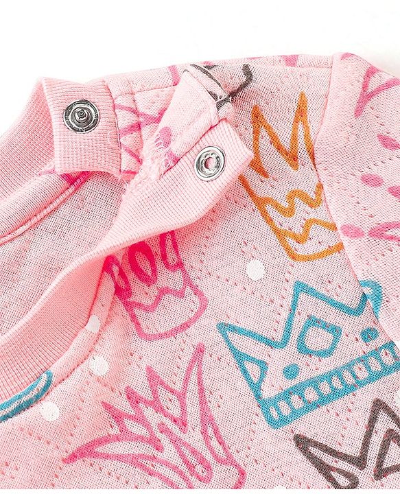 Babyhug Knit Full Sleeves Winter Night Suit Crown Print - Pink