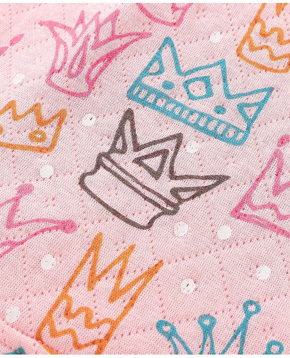 Babyhug Knit Full Sleeves Winter Night Suit Crown Print - Pink