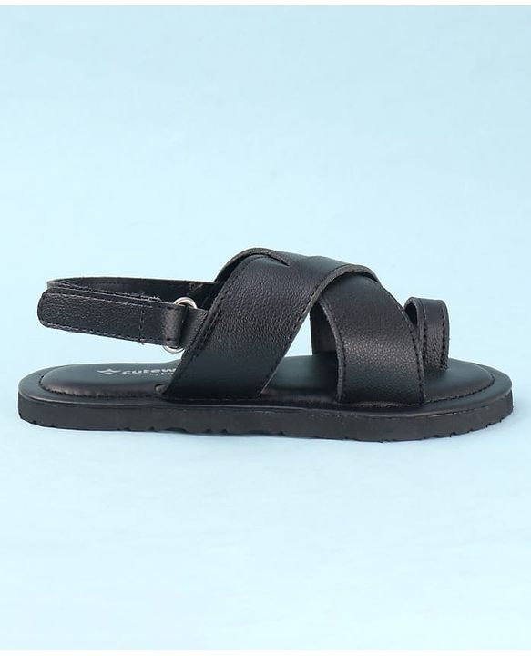 Cute Walk by Babyhug Back Elasticated Velcro Mojaris Ethnic - Black