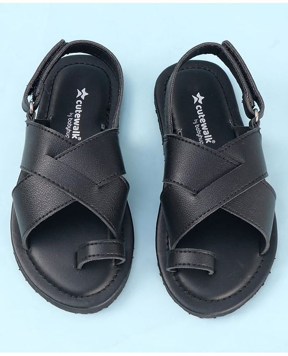 Cute Walk by Babyhug Back Elasticated Velcro Mojaris Ethnic - Black