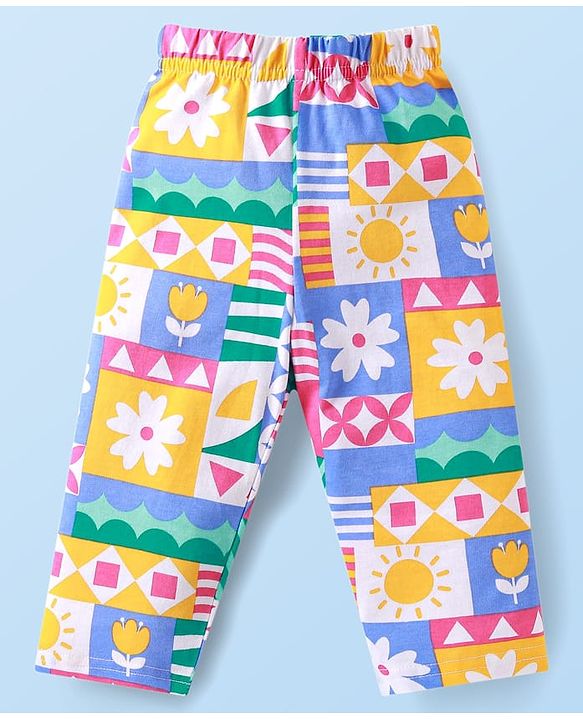 Babyhug Cotton Woven Full Sleeves Floral Printed Night Suit - Grey Blue & Yellow