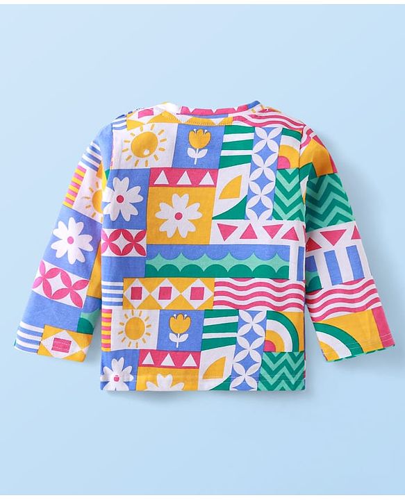 Babyhug Cotton Woven Full Sleeves Floral Printed Night Suit - Grey Blue & Yellow