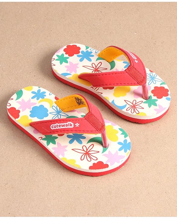 Cute Walk by Babyhug Slip On Flip Flops with Floral Print - Red