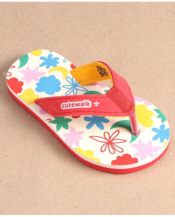 Cute Walk by Babyhug Slip On Flip Flops with Floral Print - Red