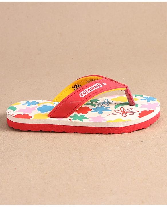 Cute Walk by Babyhug Slip On Flip Flops with Floral Print - Red