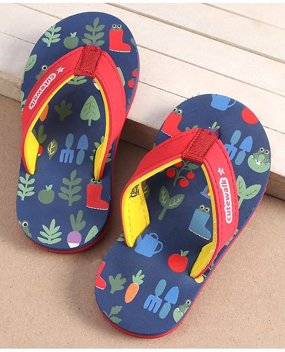 Cute Walk by Babyhug Slip On Flip Flops with Floral Print - Navy Blue