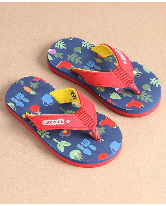 Cute Walk by Babyhug Slip On Flip Flops with Floral Print - Navy Blue