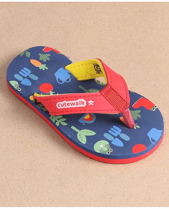 Cute Walk by Babyhug Slip On Flip Flops with Floral Print - Navy Blue