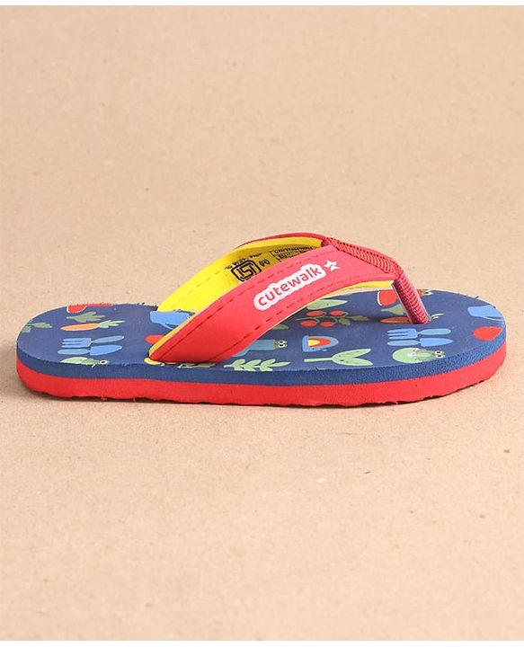 Cute Walk by Babyhug Slip On Flip Flops with Floral Print - Navy Blue