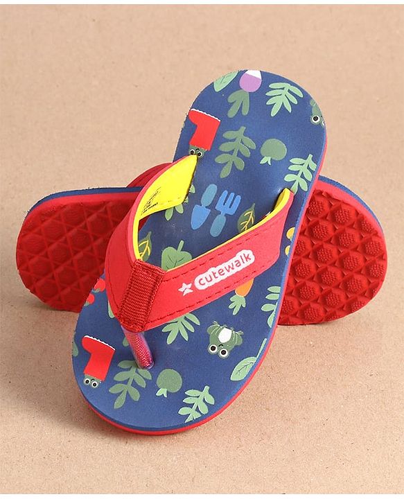 Cute Walk by Babyhug Slip On Flip Flops with Floral Print - Navy Blue