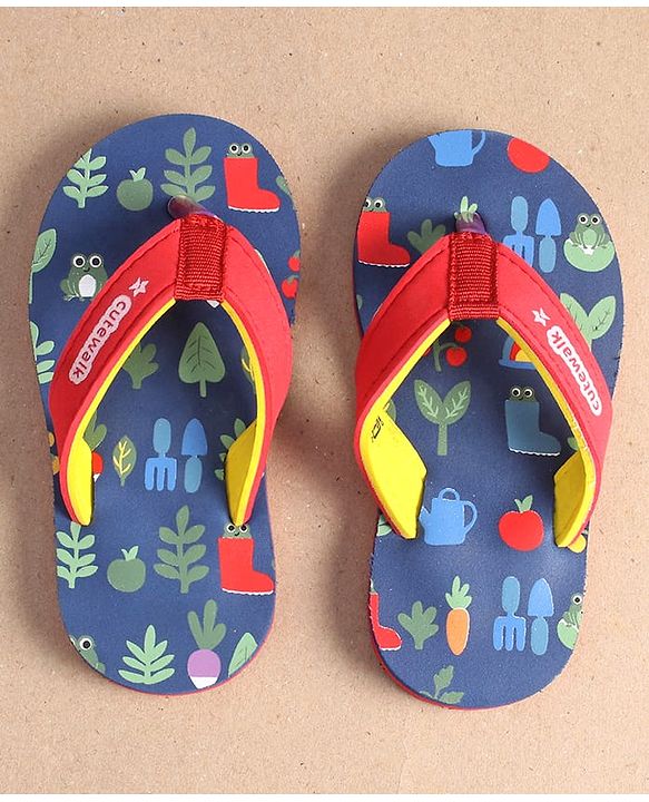 Cute Walk by Babyhug Slip On Flip Flops with Floral Print - Navy Blue