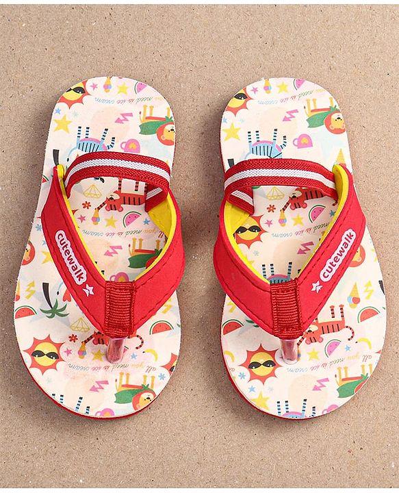 Cute Walk by Babyhug Flip Flops with Backstrap Closure & Animal Print - Red