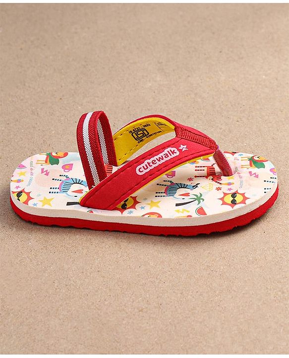 Cute Walk by Babyhug Flip Flops with Backstrap Closure & Animal Print - Red