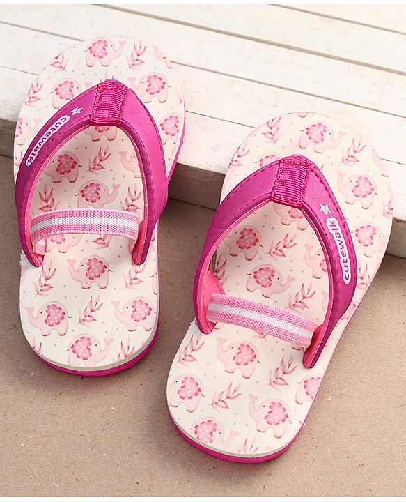 Cute Walk by Babyhug Flip Flops with Backstrap Closure & Animal Print - Pink