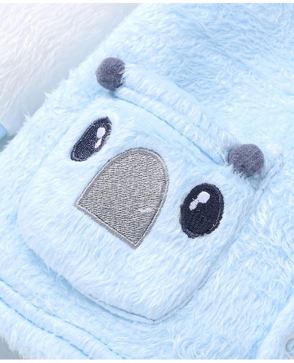 Babyhug Velour Knit Full Raglan Sleeves Winter Wear Night Suit with Pockets & Koala Patch - Light Blue