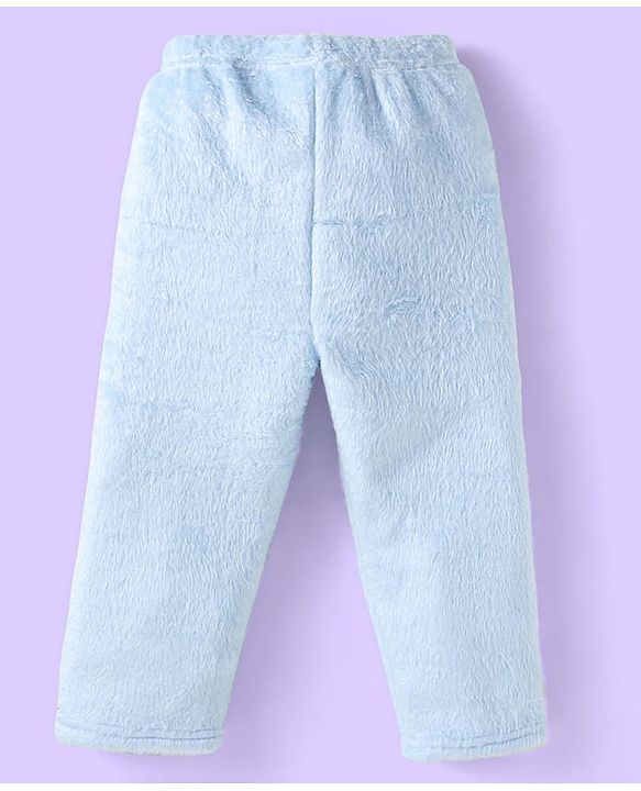 Babyhug Velour Knit Full Sleeves Winter Night Suit With Dino Print - Light Blue