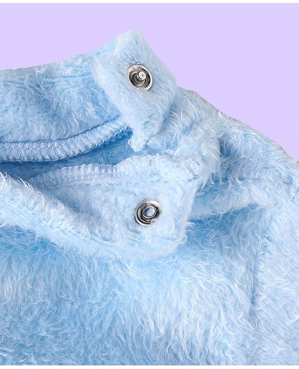 Babyhug Velour Knit Full Sleeves Winter Night Suit With Dino Print - Light Blue