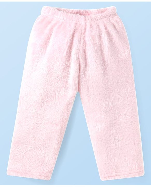 Babyhug Velour Knit Full Sleeves Winter Night Suit With Teddy Bear Print - Pink