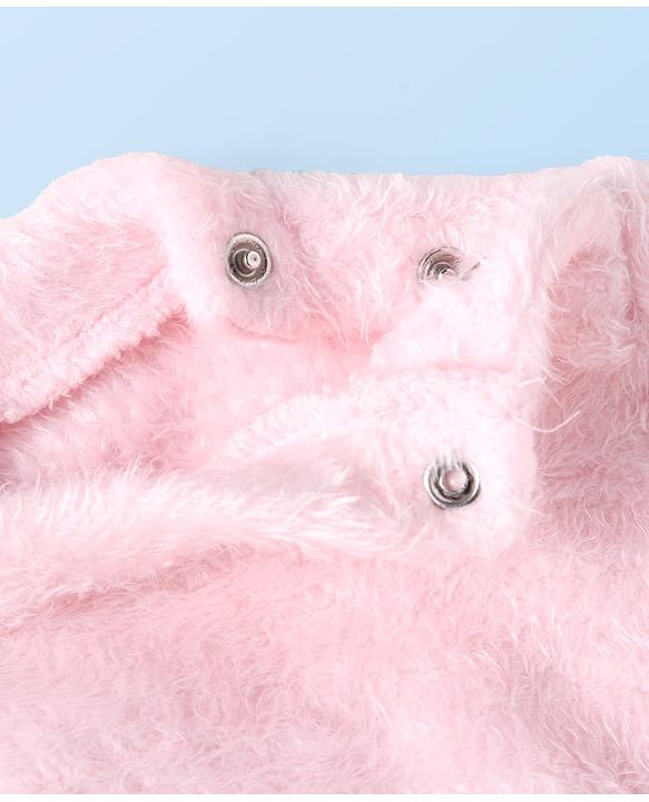 Babyhug Velour Knit Full Sleeves Winter Night Suit With Teddy Bear Print - Pink